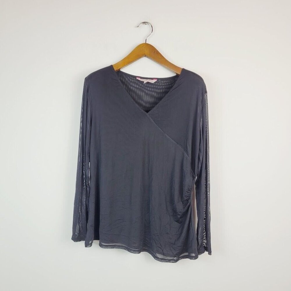 Willow Drive Womens XL Black Mesh Sleeve Wrap V Neck Top Notag AE67